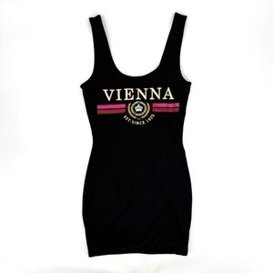 Vienna Black Bodycon Mini Tank Dress Pink Stripe Graphic Print Preppy Y2K Sporty